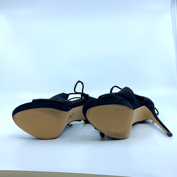 Black Dye-cut Aldo Platform Stilettos.  Lace up ankle.  Faux suede.  Worn once. - Picture 6 of 12